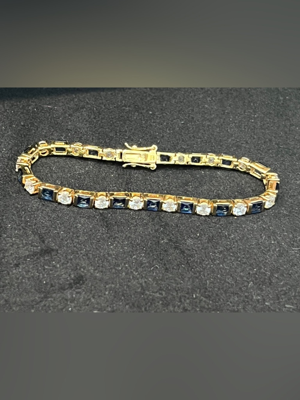 925 Sterling Silver Gold Vermeil Sapphire Diamond Style Tennis Bracelet